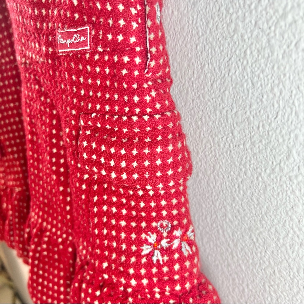 Pampolina | European Red and White Wool Blend Lined Jumper Dress | Size 3T - Picture 6 of 15
